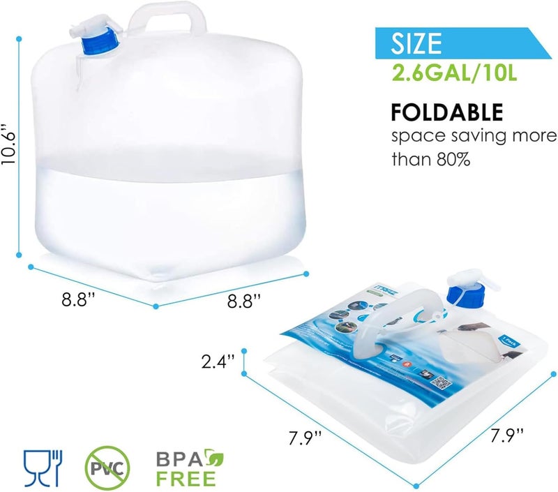 ITRAZ Collapsible Water Container with Spigot, 2×2.6 Gallon BPA Free Camping Water Storage Jug Carrier for Outdoors Hiking Backpack RV&Emergency, Survival Water Canteen-Portable Foldable Transparent - Image 3
